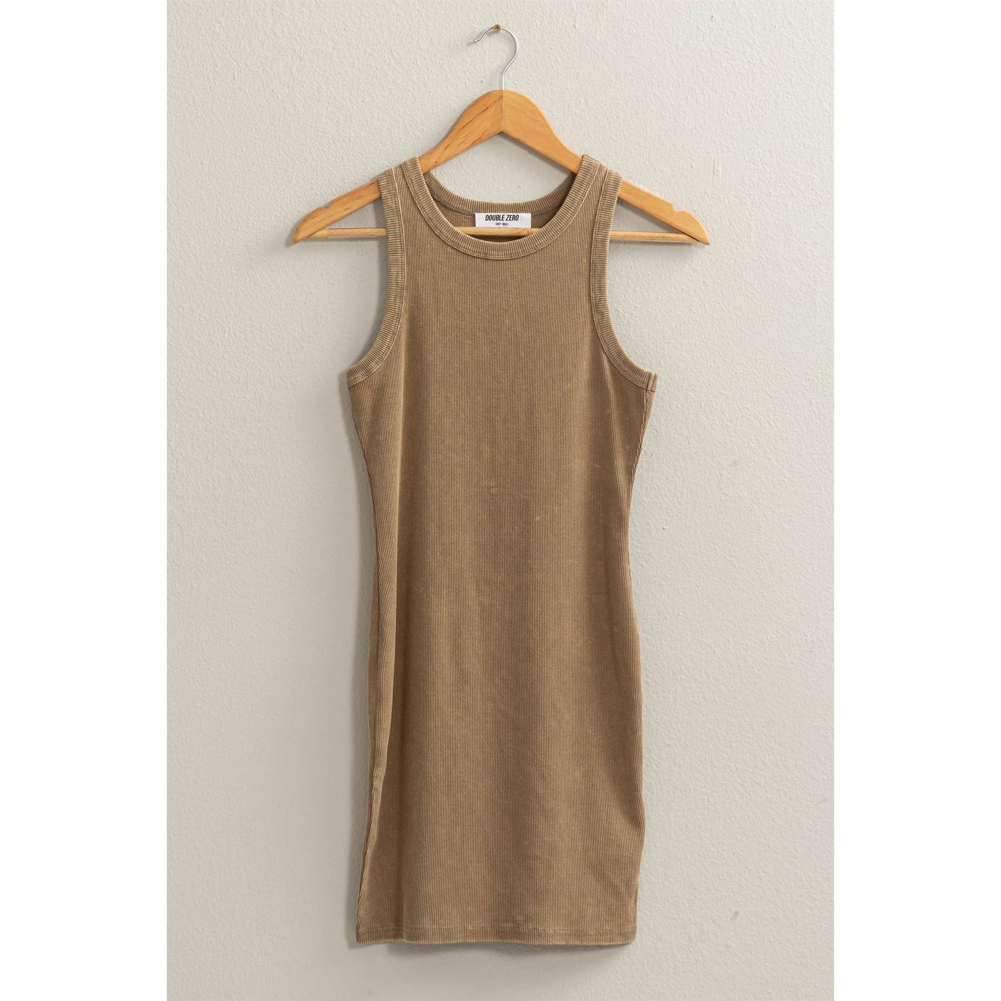 ACID WASHED RIBBED MINI DRESS: MOCHA BROWN