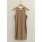 ACID WASHED RIBBED MINI DRESS: MOCHA BROWN