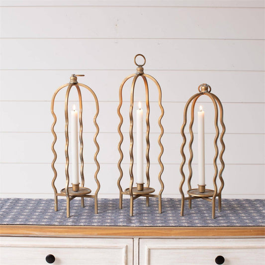 Candle Holder - Wavy Cage, Gold Finish