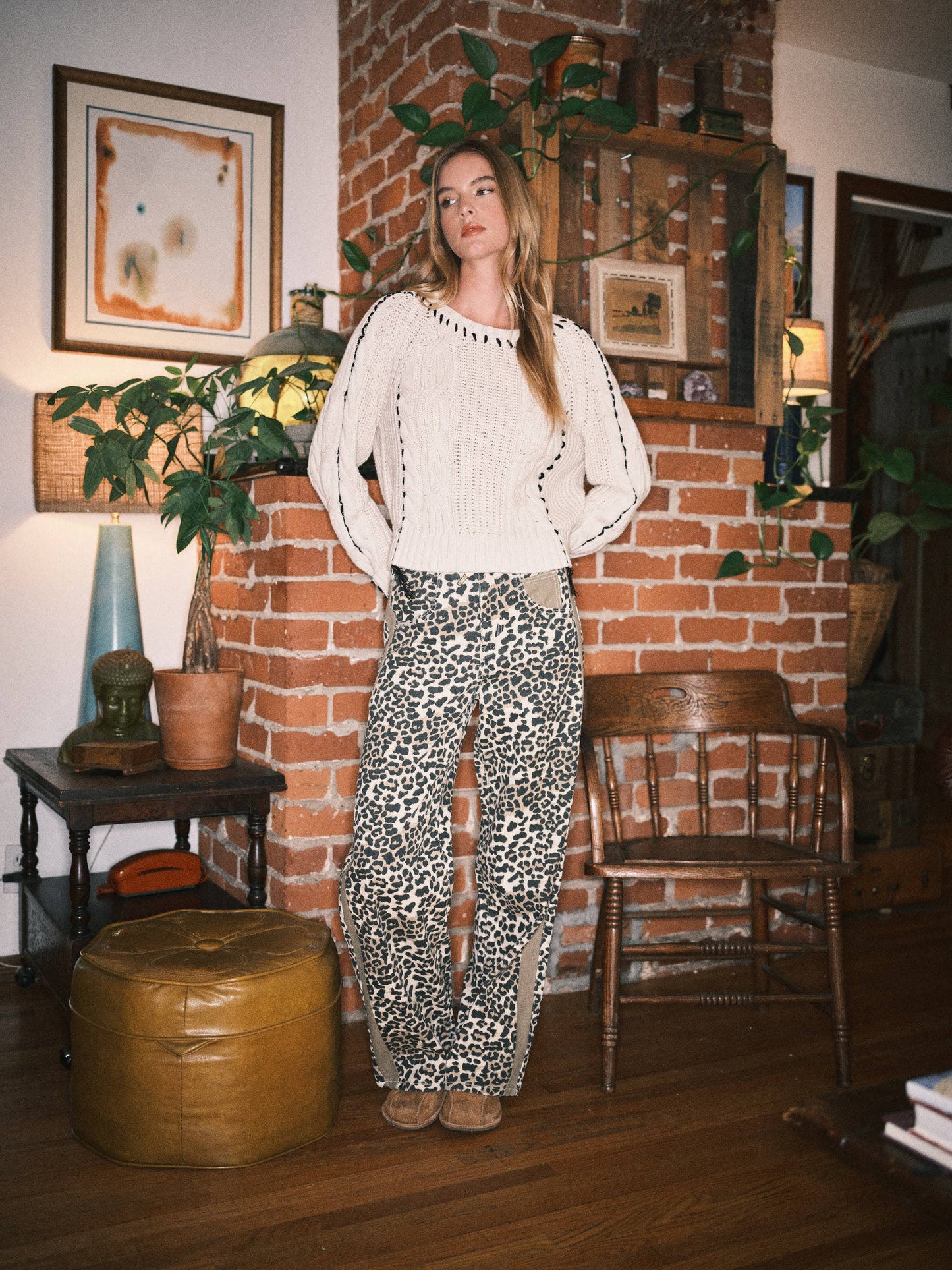 Leopard Slouchy Straight Jeans
