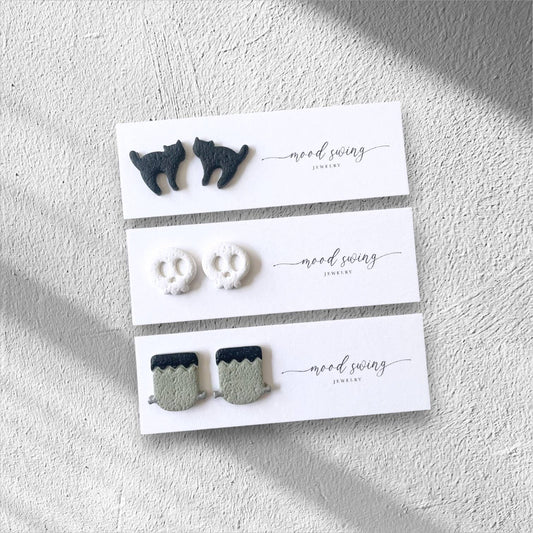Spooky Season Collection | Polymer Clay Studs  : Skulls