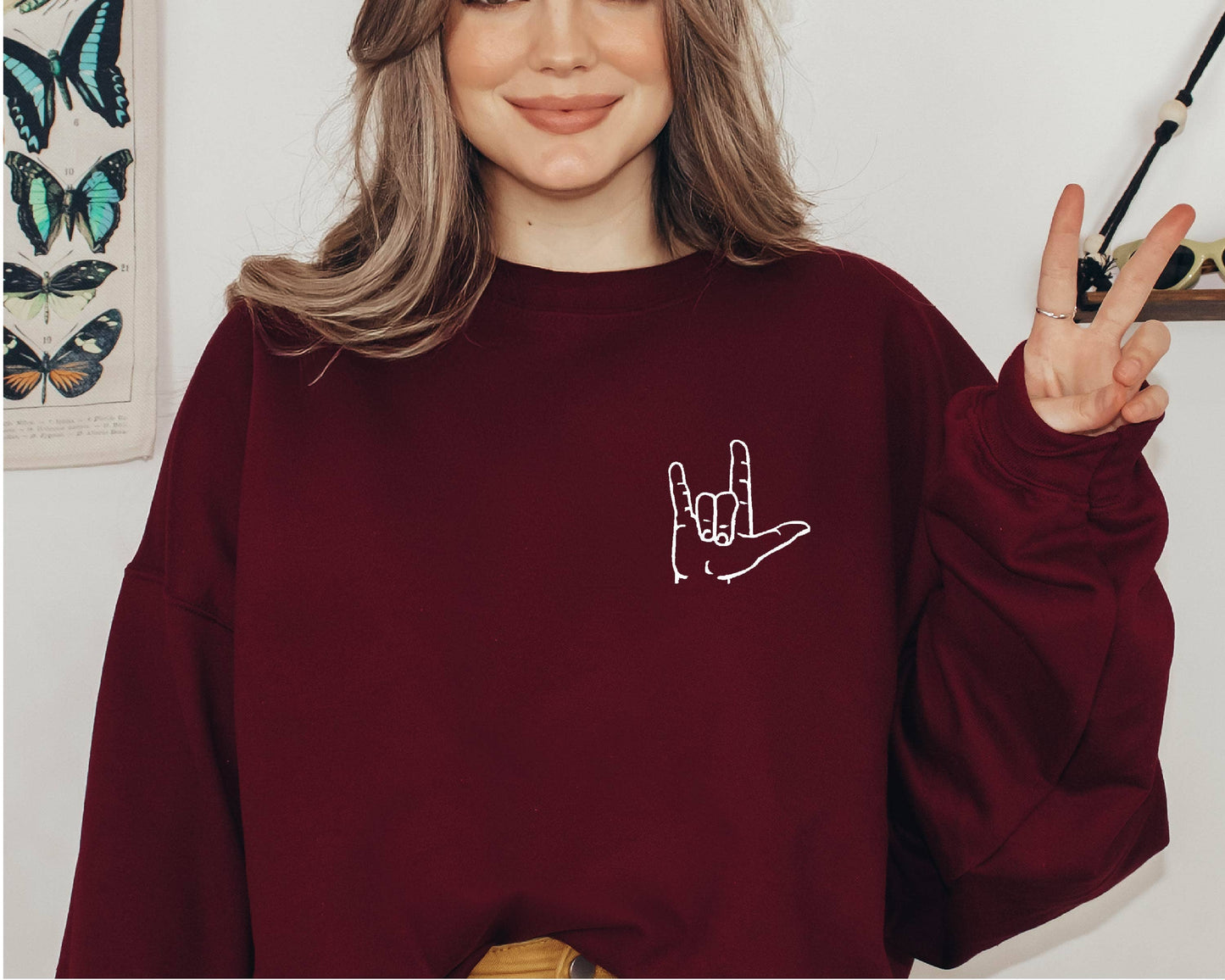 EMBROIDERED Love Sign Language Valentine's Day Sweater: White / Medium