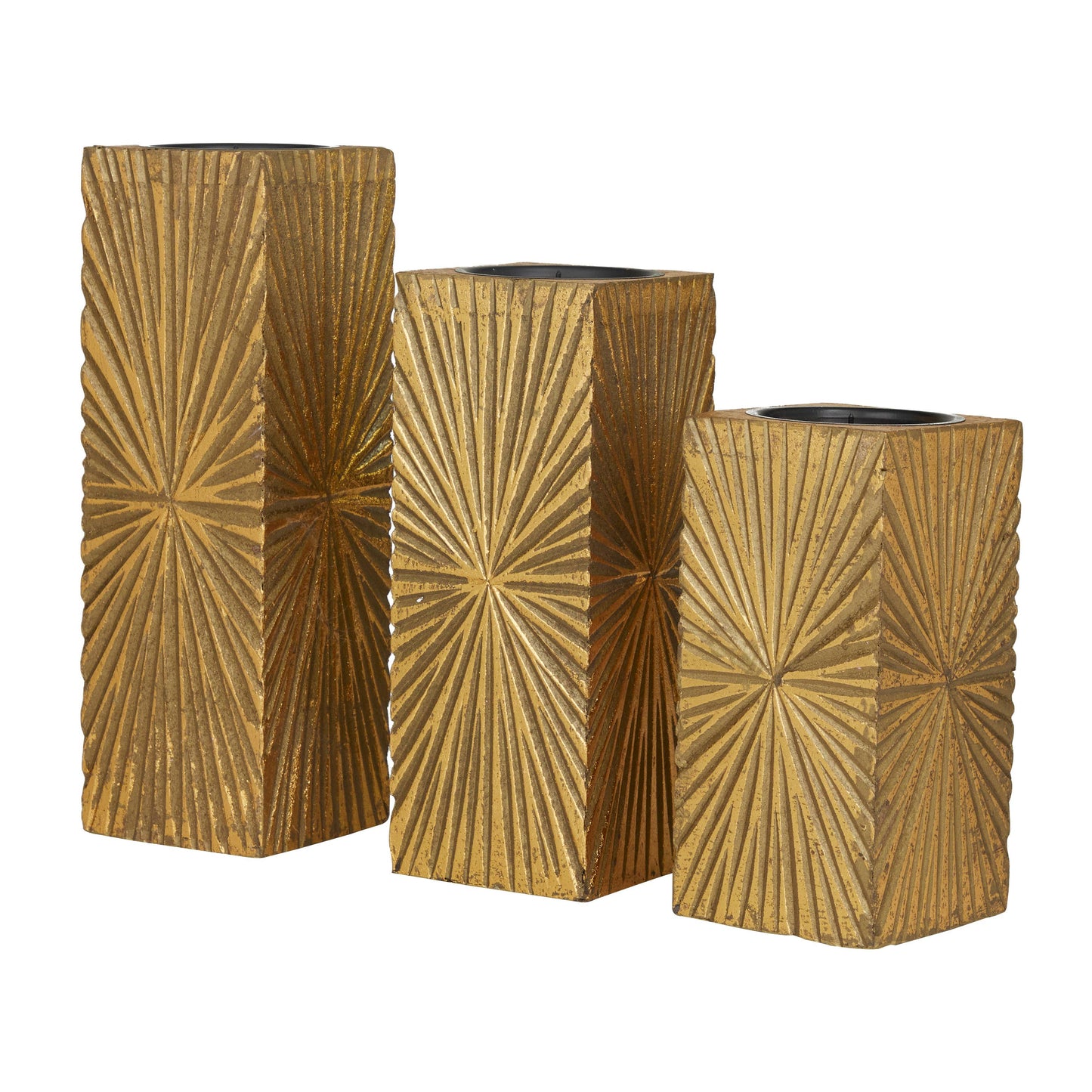 Wooden Carved Pillar Geometric Candle Holder