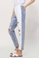 SUPER HIGH RISE SPLIT TWO TONED CUFFED MOM JEANS