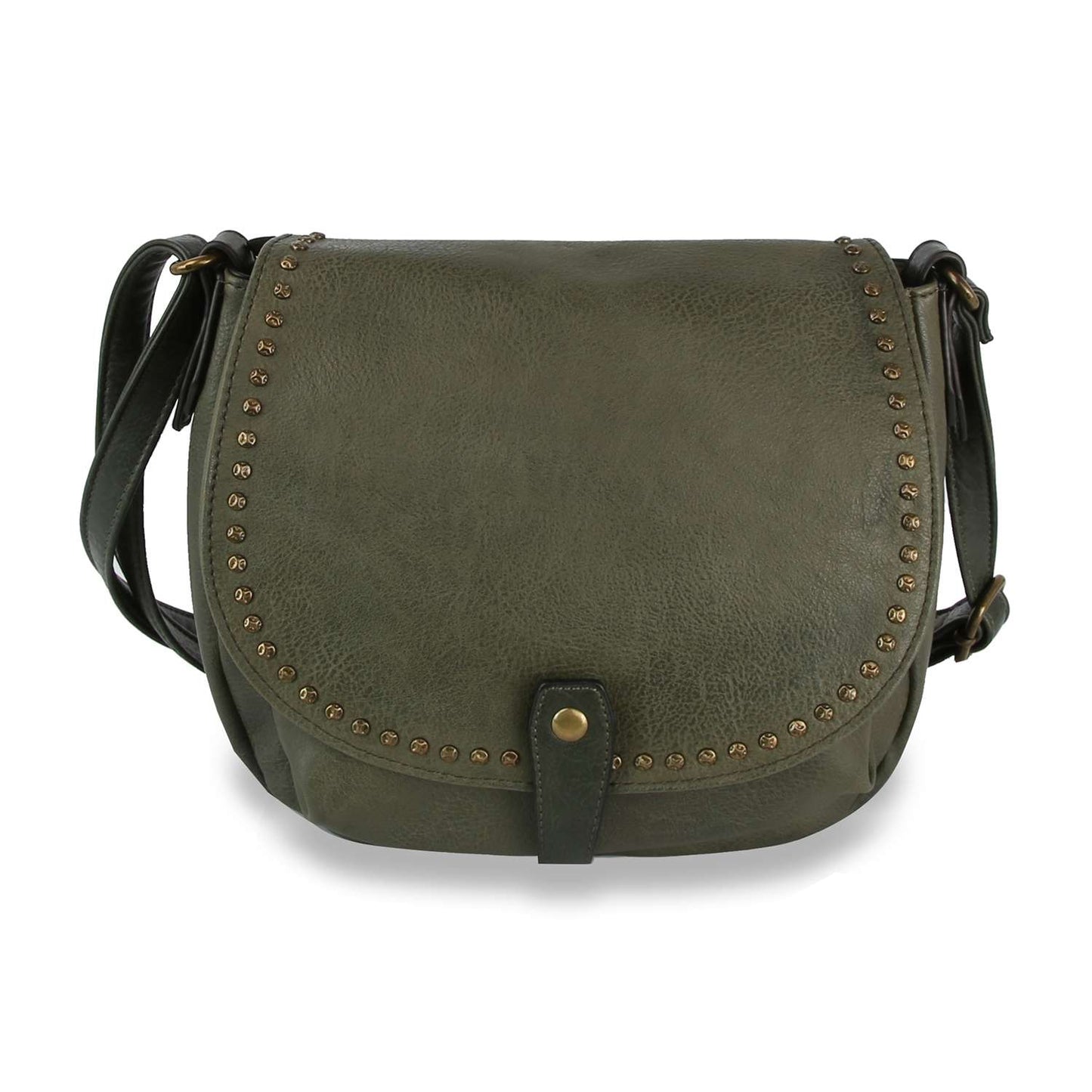 Studded Front Flap Shoulder Bag: Taupe