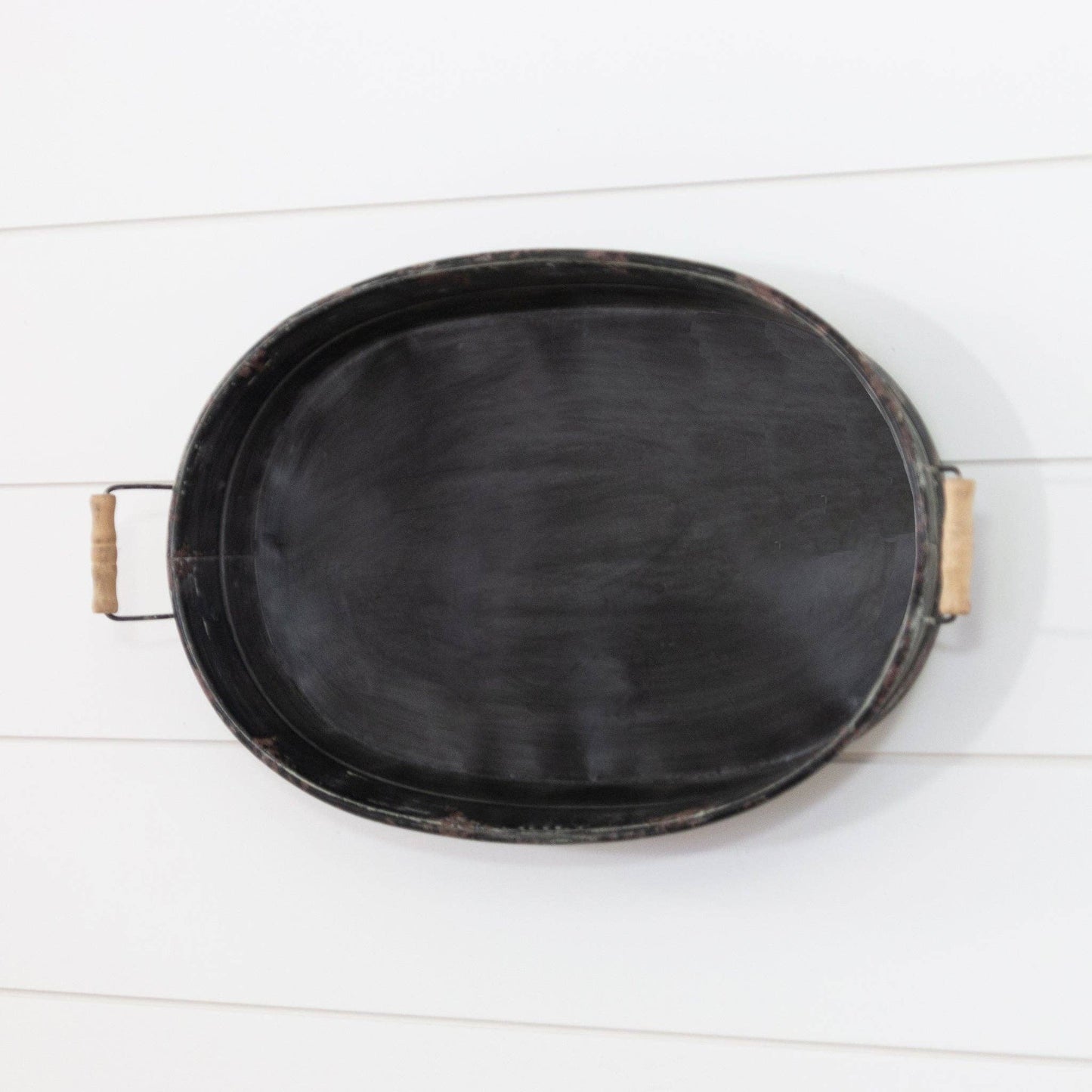 Distressed Black Metal Tray With Handles