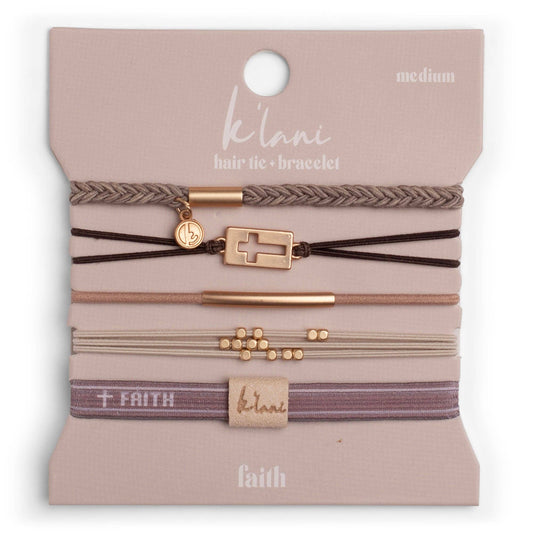 "Faith" Gold Cross Hair Tie Bracelet Set: Medium