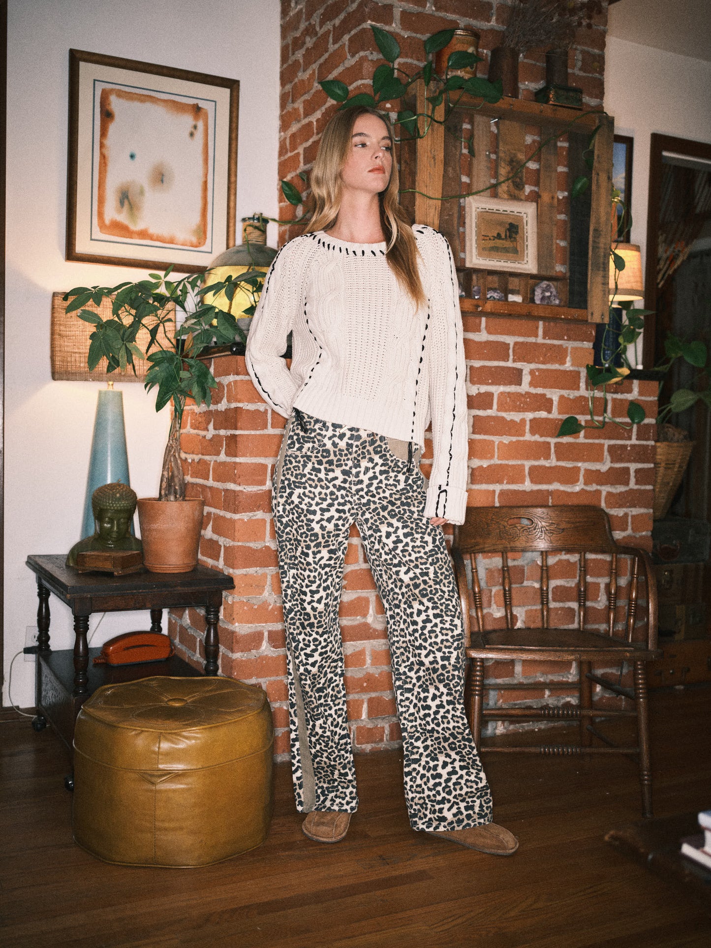 Leopard Slouchy Straight Jeans