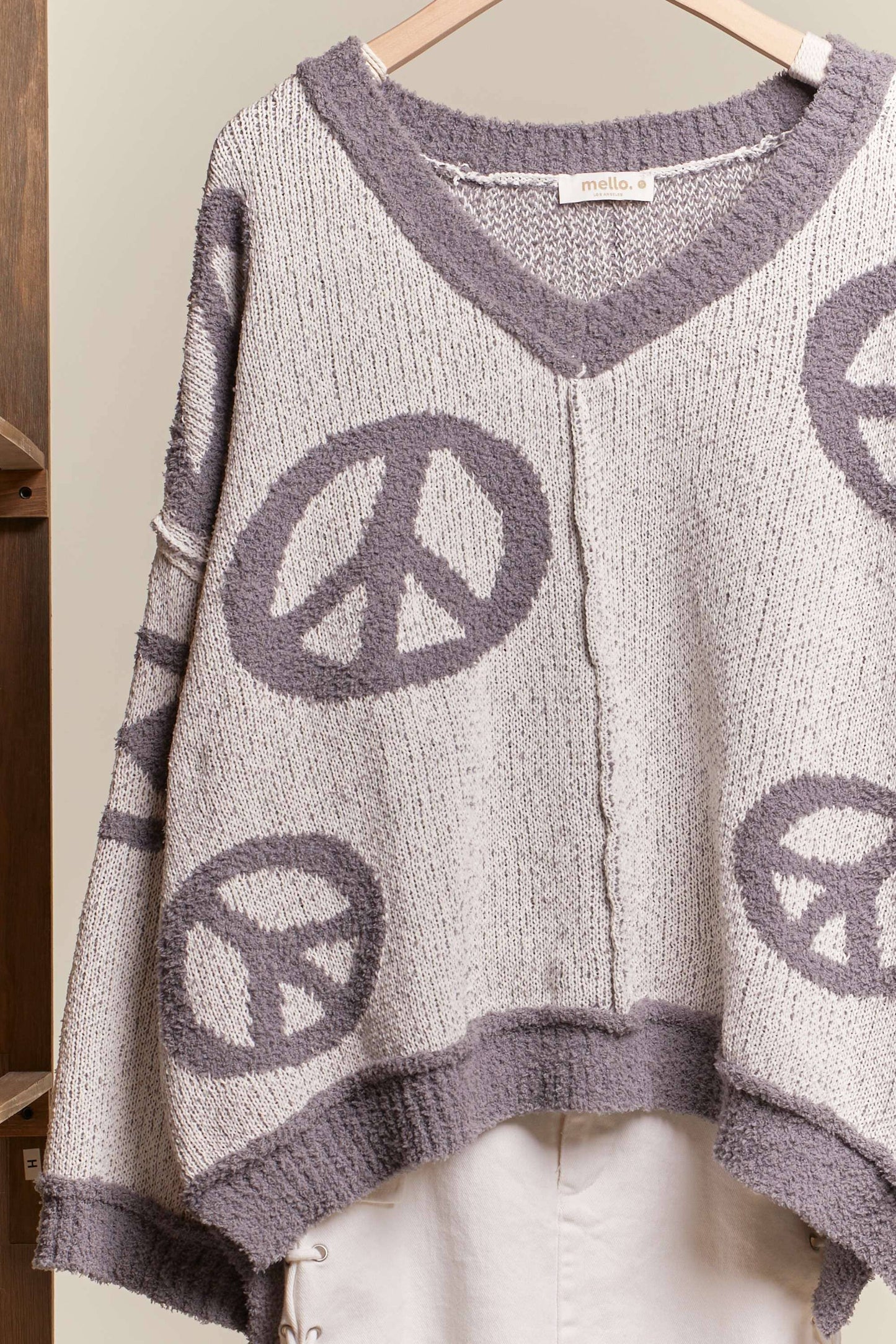 V Neck Peace Embroidered Sweater