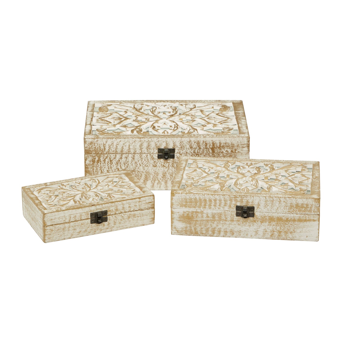 Mango Wood Floral Handmade Hinged Lid Boxes