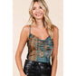 PAISLEY PATCHWORK PRINT SATIN COWL NECK CROP TOP: TEAL GREEN / S-M-L(2-2-2)