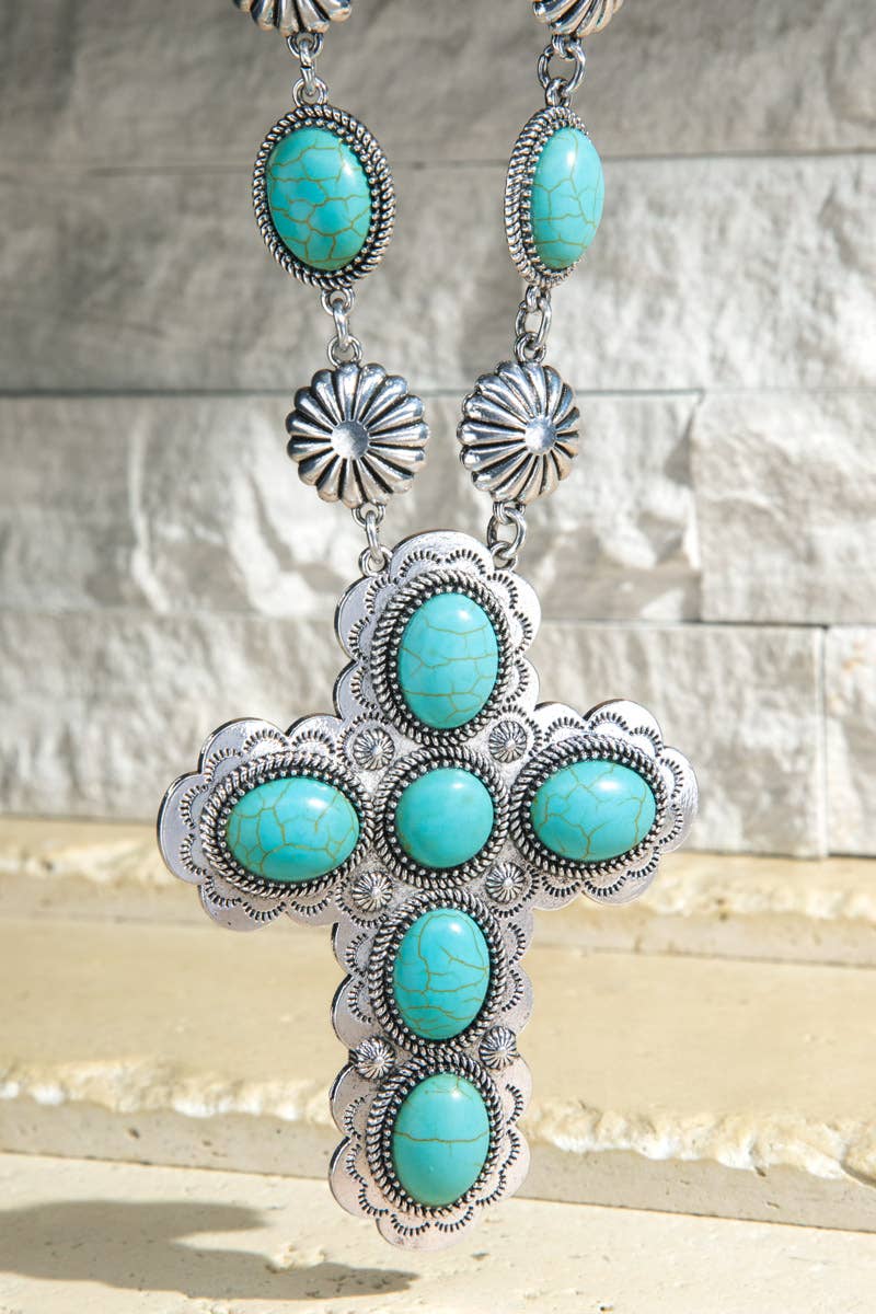 Semi Stone Cross Necklace