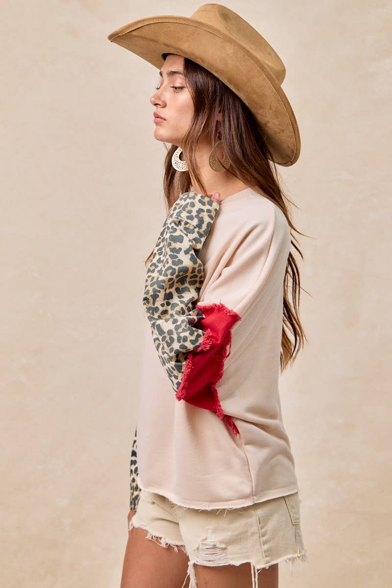 French Terry With Leopard Sleeves Top