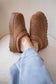 CHESTNUT TEDDY FAUX FUR FLATFORM SLIPPERS