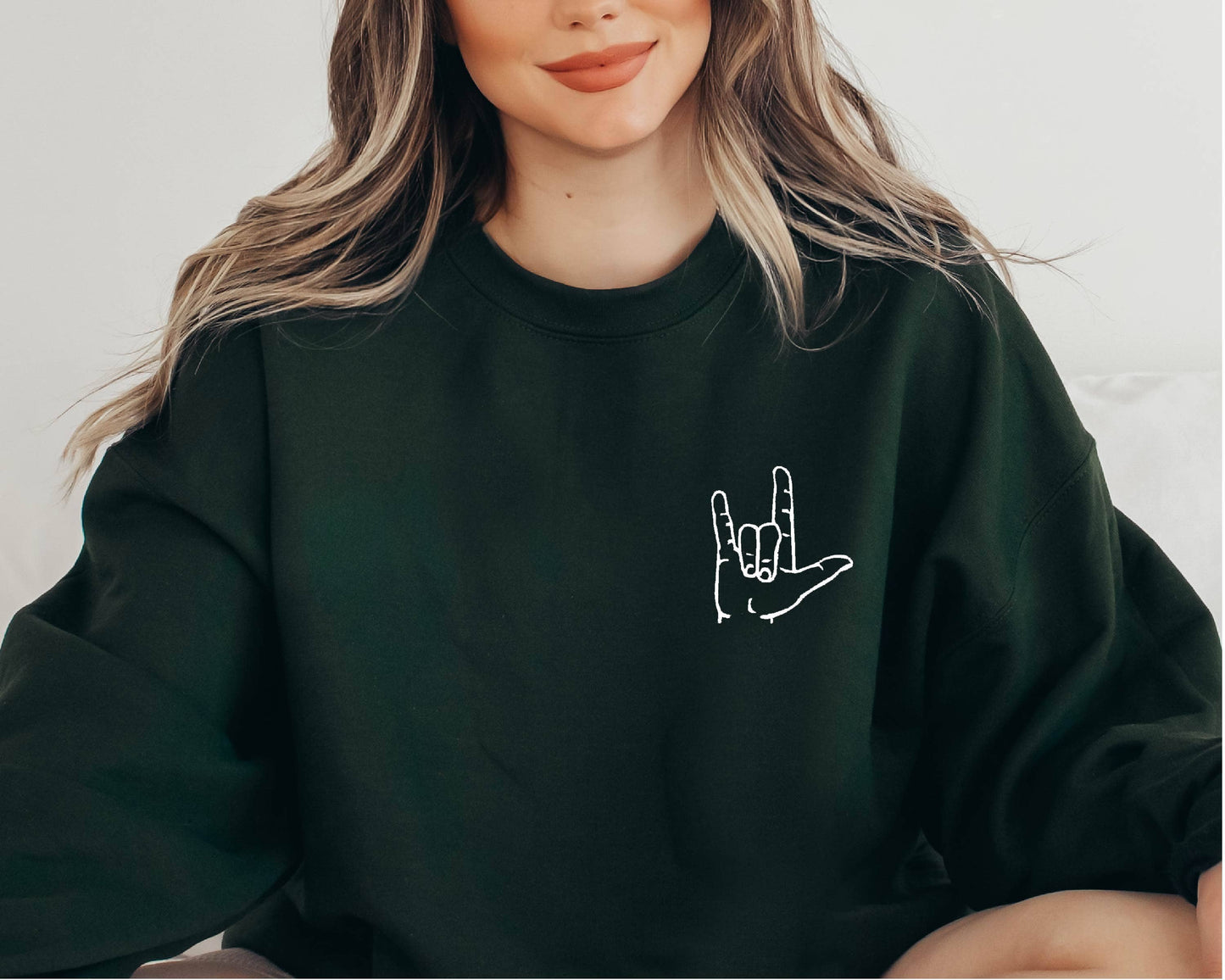 EMBROIDERED Love Sign Language Valentine's Day Sweater: White / Large
