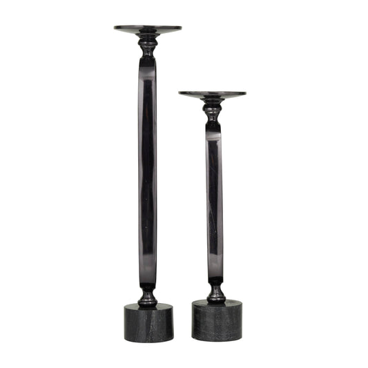 Black Aluminum & Marble Base Candle Holders