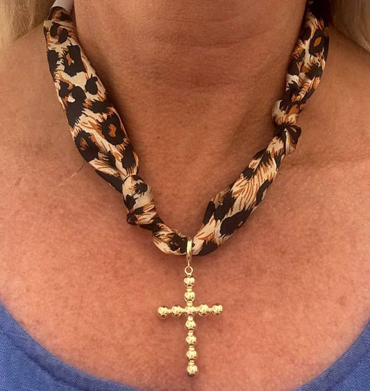 Knotted Scarf Necklace with Cross Charm