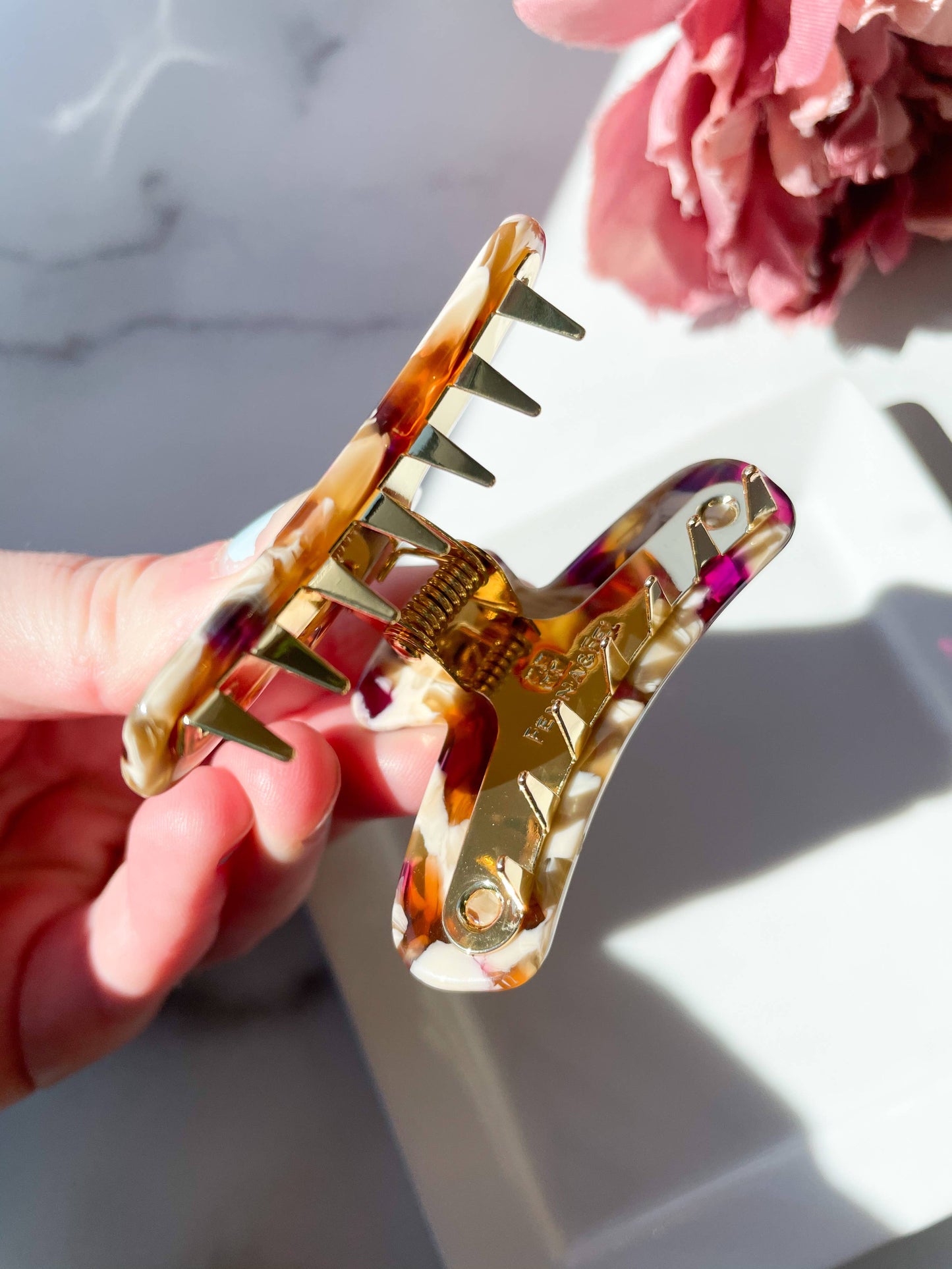 Mini French Claw Tortoise Shell Acetate Hair Clip: Porcelain