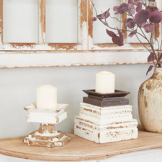 White Wood Candle Holder