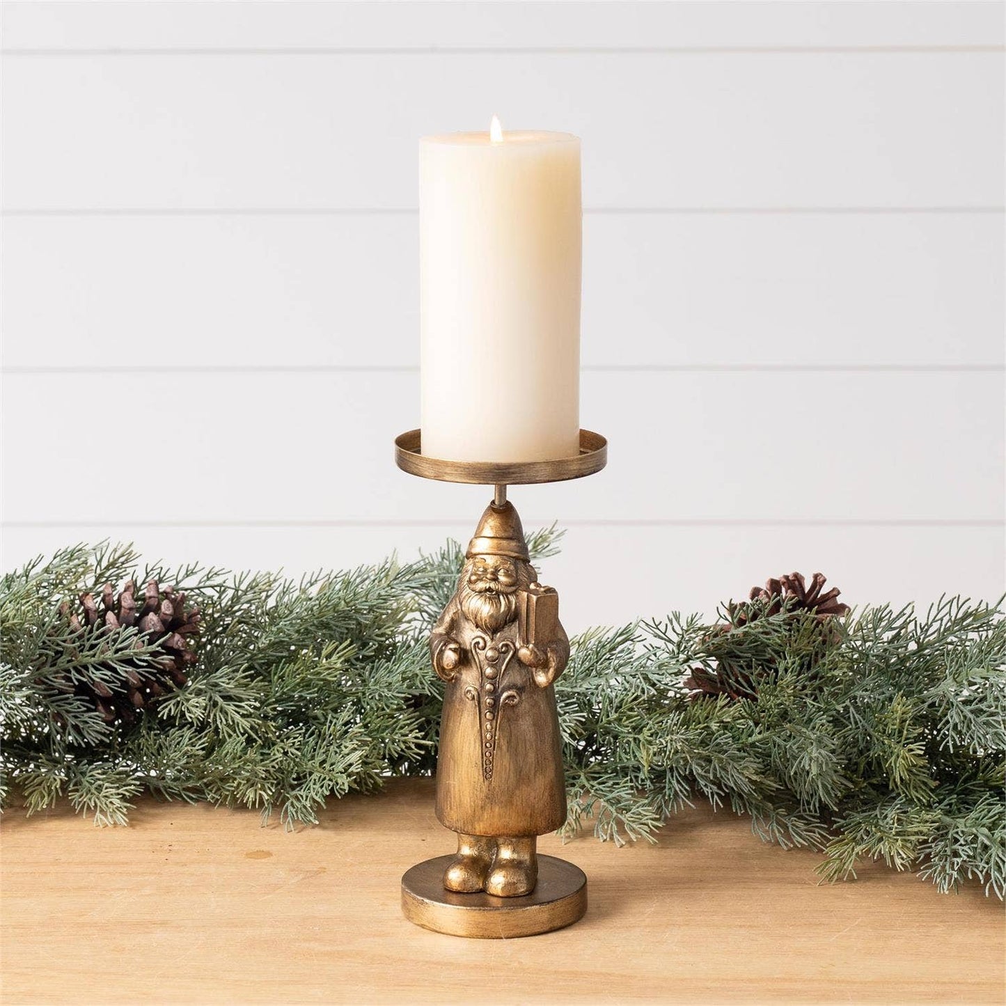 Gold Santa Figure Candle Holder