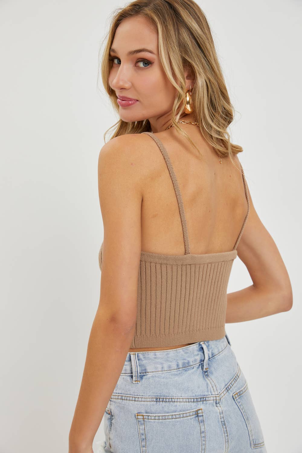 EVERYDAY RIBBED KNIT CAMI TANK: TAUPE