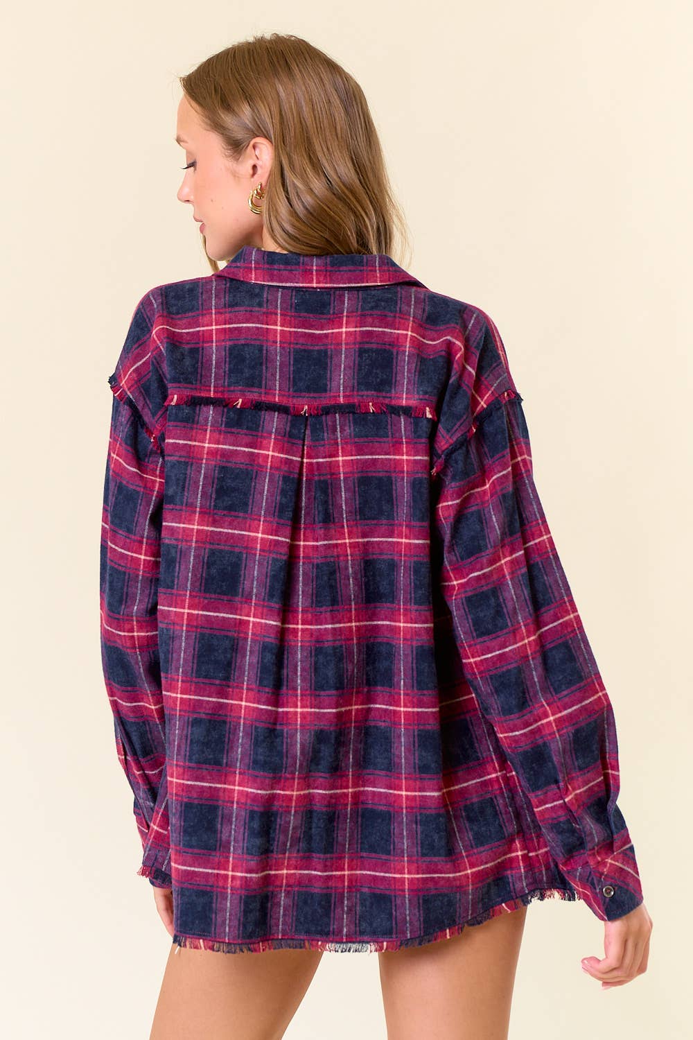 Plaid Flannel Shirt W/ Frayed Detail