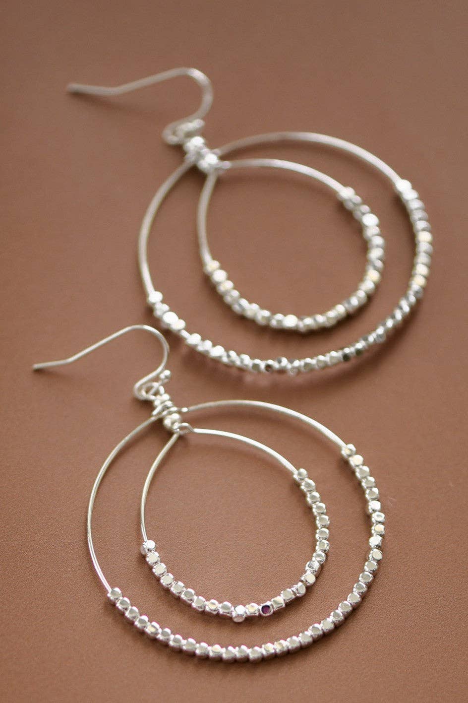 Silver Beaded Double Circle Drop Earrings - 5806: S0OX3T5806 Silver