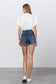 High Rise Stretch Frayed Hem Lace Line Trim Denim Shorts