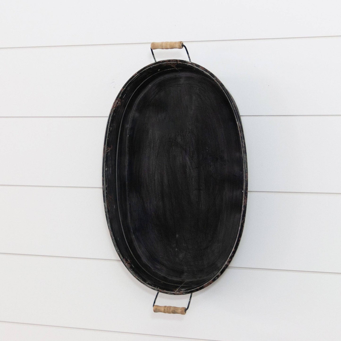 Distressed Black Metal Tray With Handles