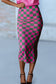 Checkered Print Side Slit High Waist Midi Skirt