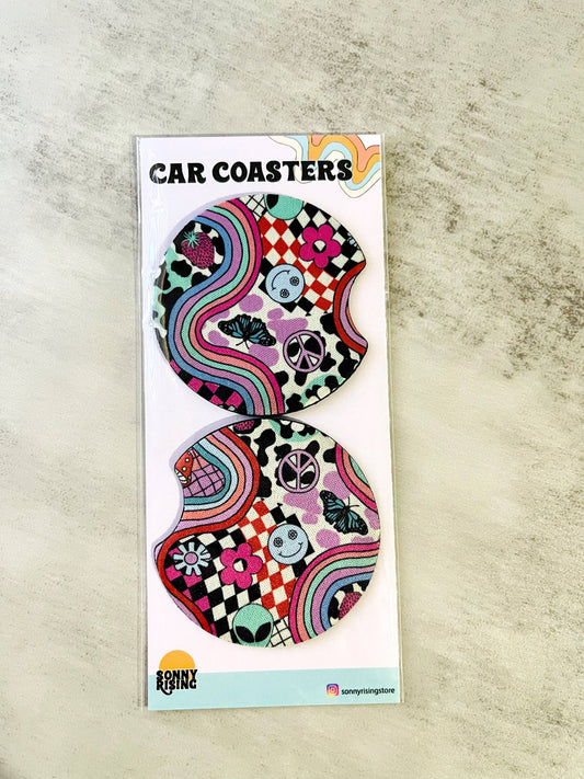 Car Coasters, Retro Alien Collage design