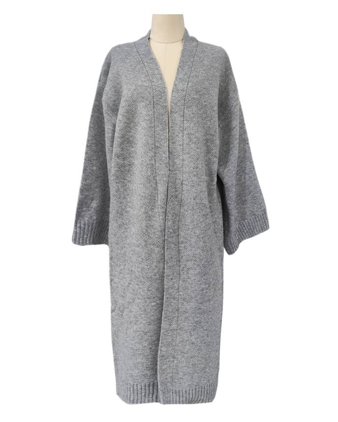 Elegant Collarless Open Front Long Cardigan
