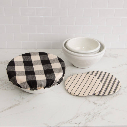 Cloth Bowl Covers, Black And Tan Set