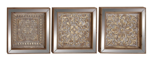 Gold Metal Embossed Floral Mirror Wall Decor