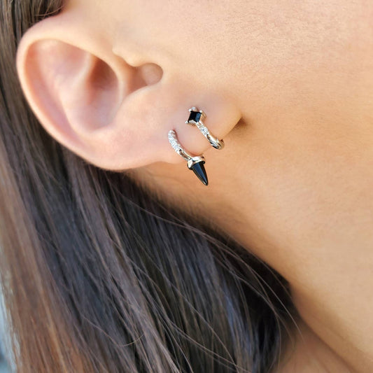 BLACK CZ HUGGIE EARRINGS