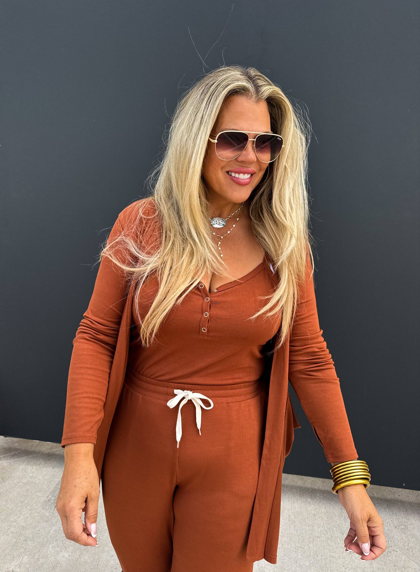 SOFT LANDING ROMPER & CARDIGAN SET: TOFFEE