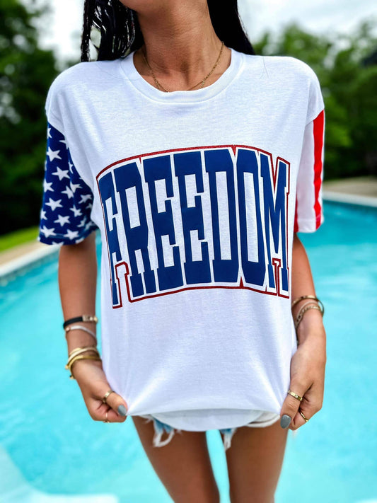 Freedom Varsity Curve Double Puff-Glitter Tee