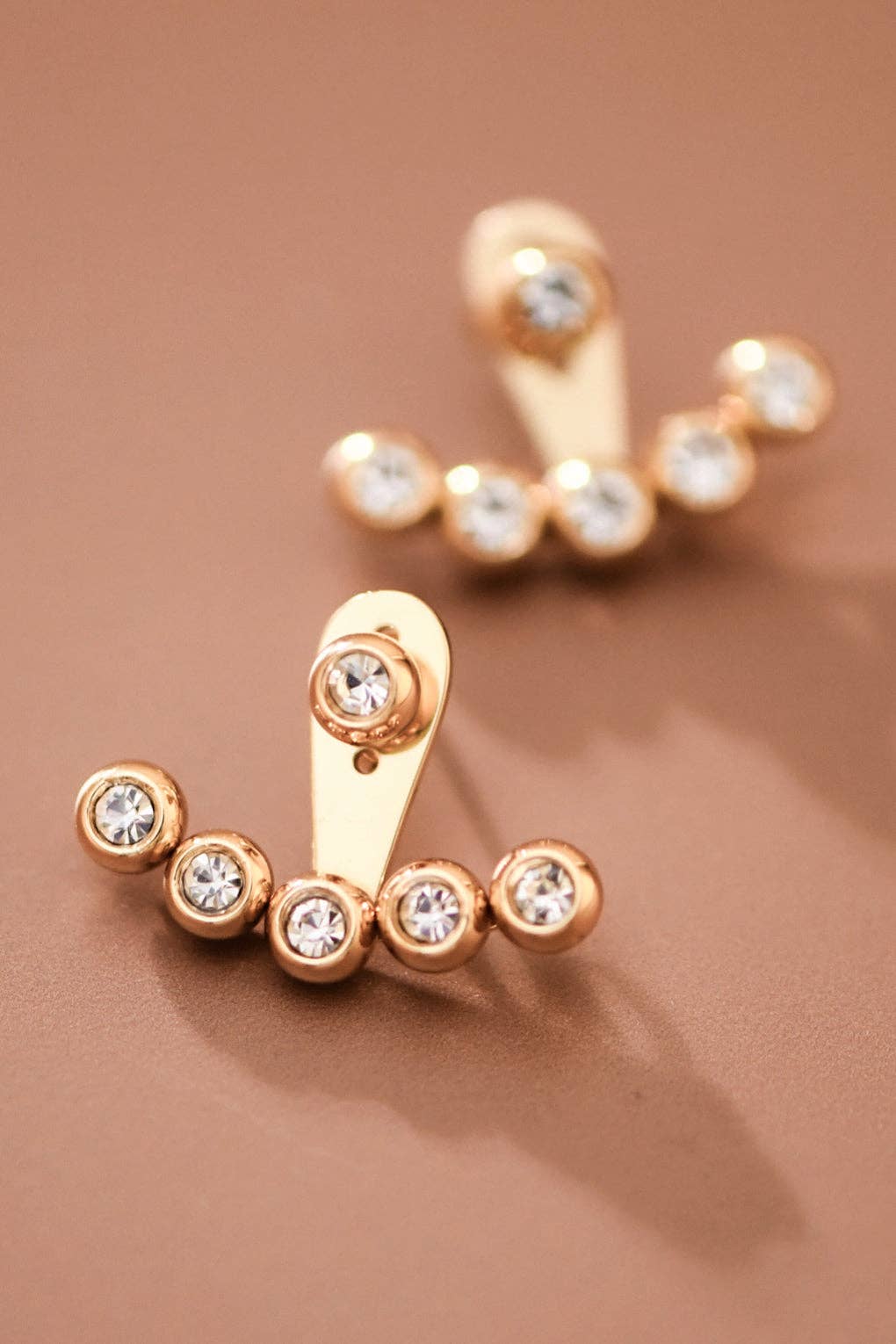 18K Gold Plated Stainless Steel White Crystal Ear Jacket Studs – 7985: S0OX3T7985