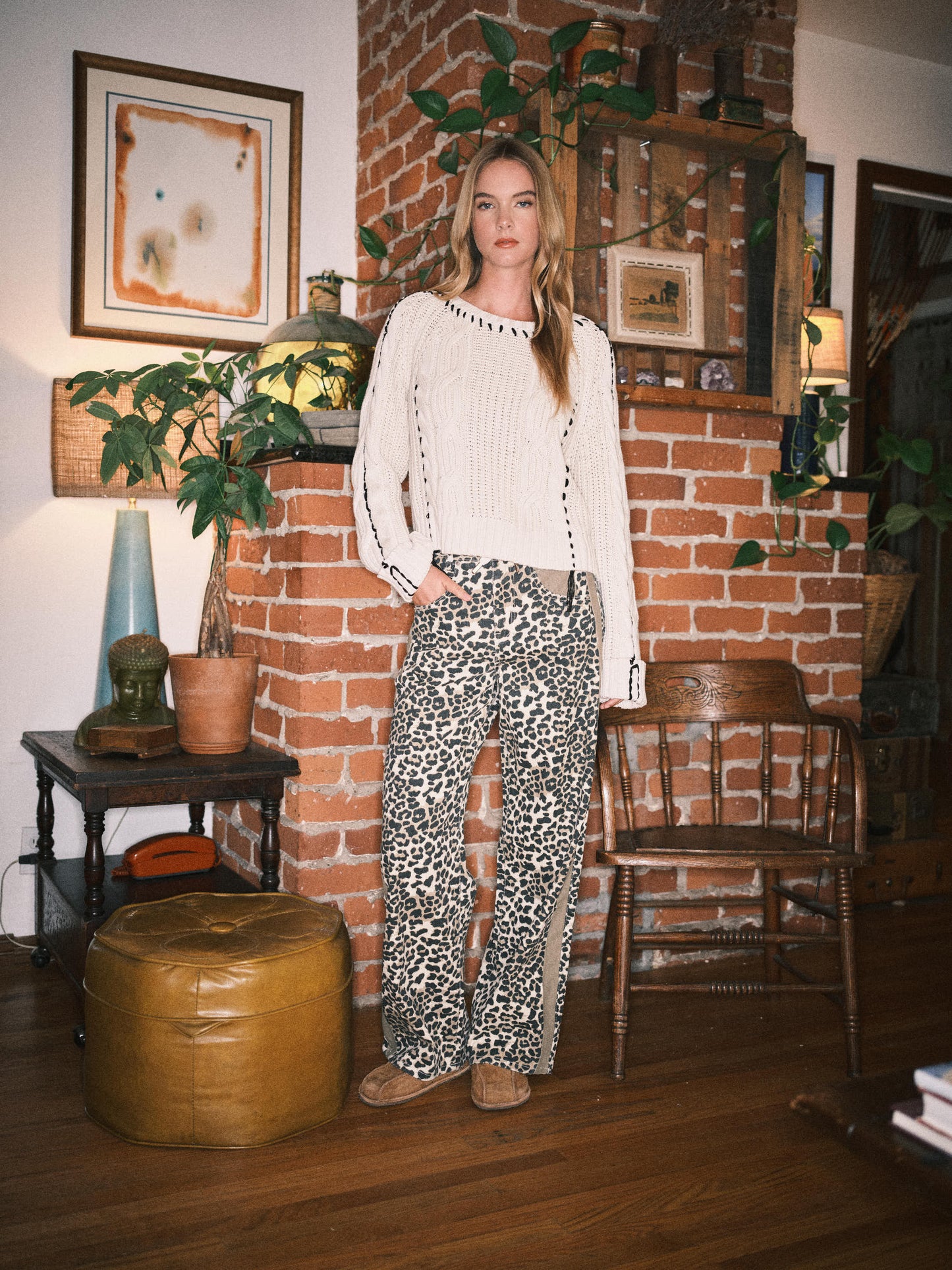 Leopard Slouchy Straight Jeans