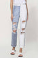 SUPER HIGH RISE SPLIT TWO TONED CUFFED MOM JEANS