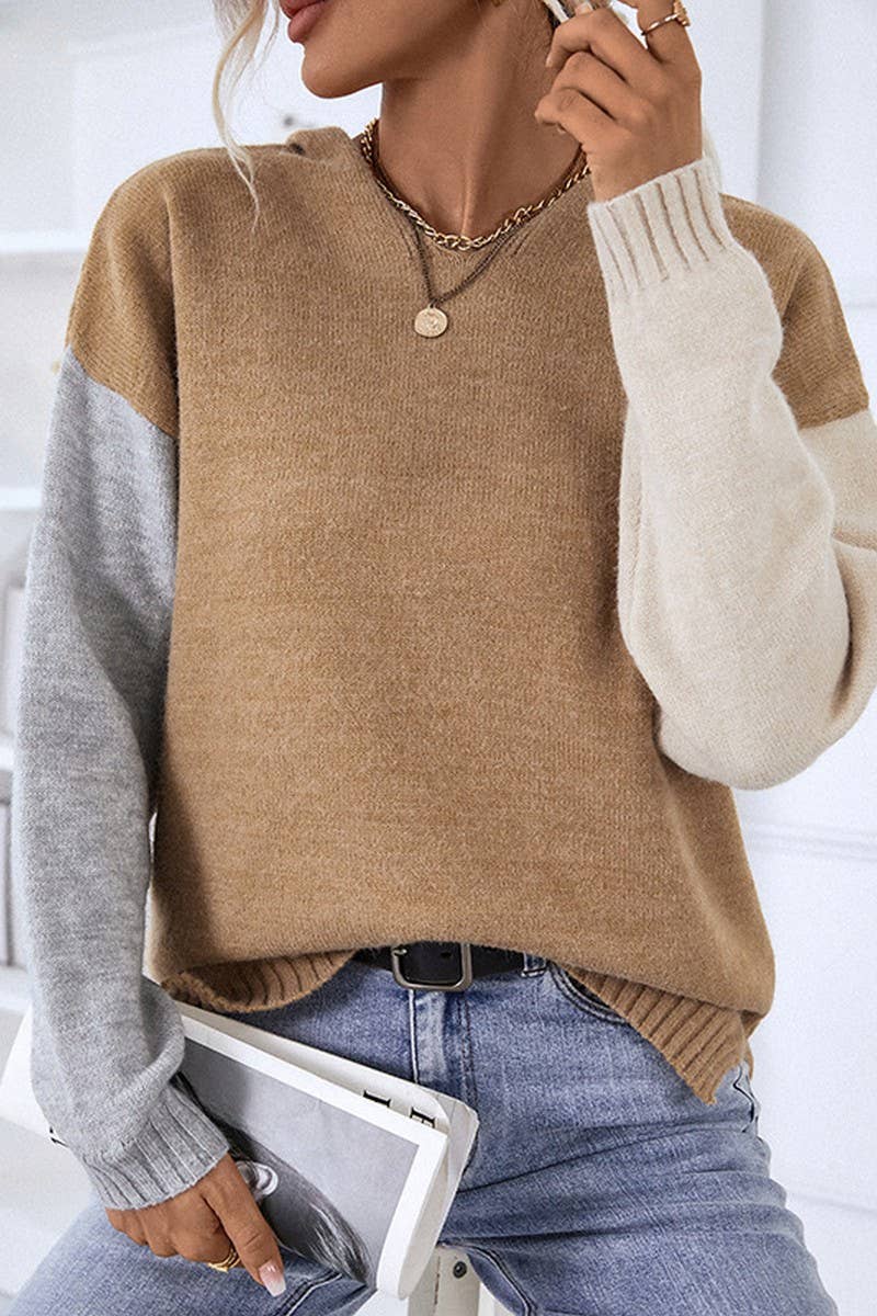 Contrast Hooded Knitted Pullover