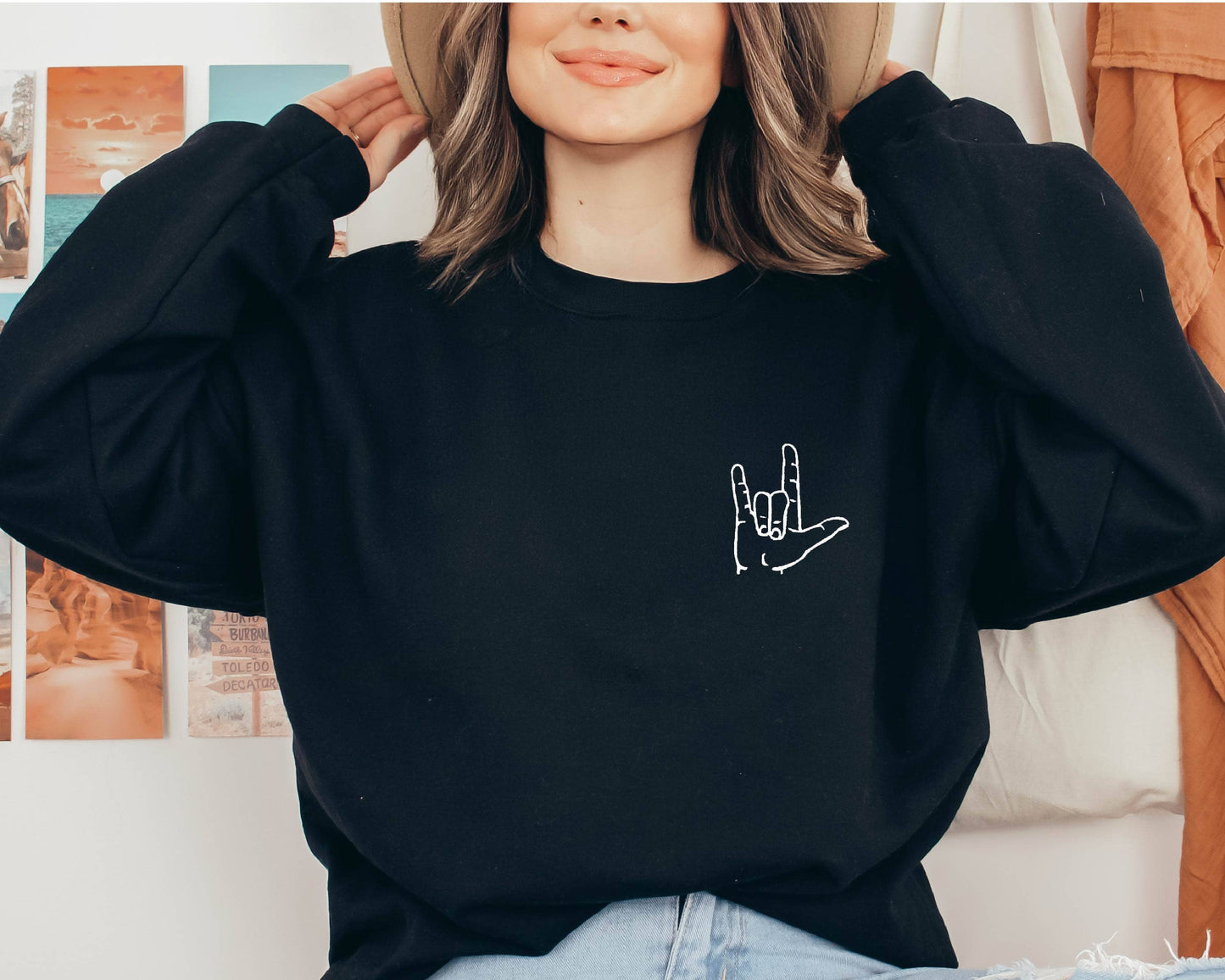 EMBROIDERED Love Sign Language Valentine's Day Sweater: White / Large