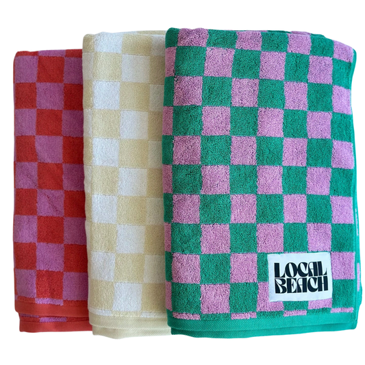 Checker Beach & Bath Towel: Cream/White