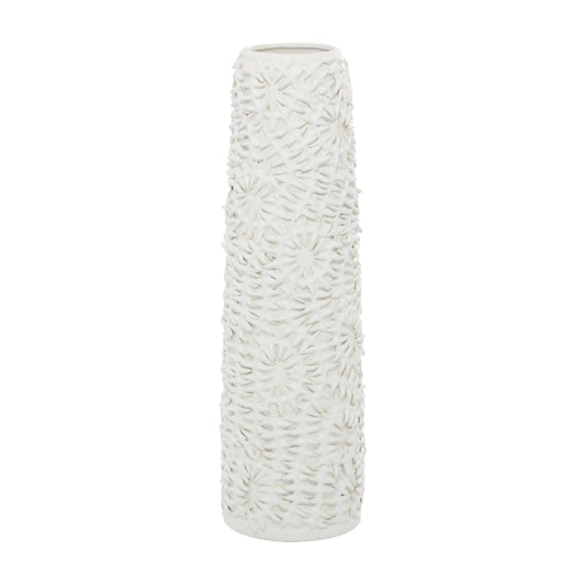 White Ceramic Embossed Floral Vase