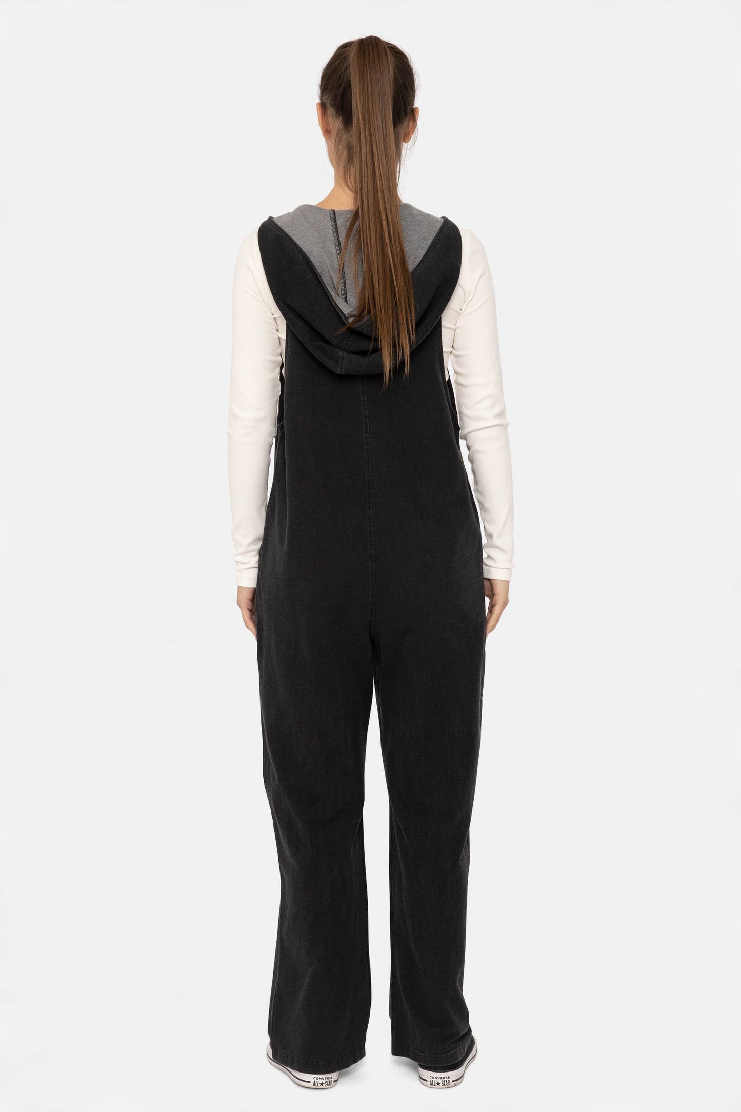 Cotton Blend Hooded Overalls: Black