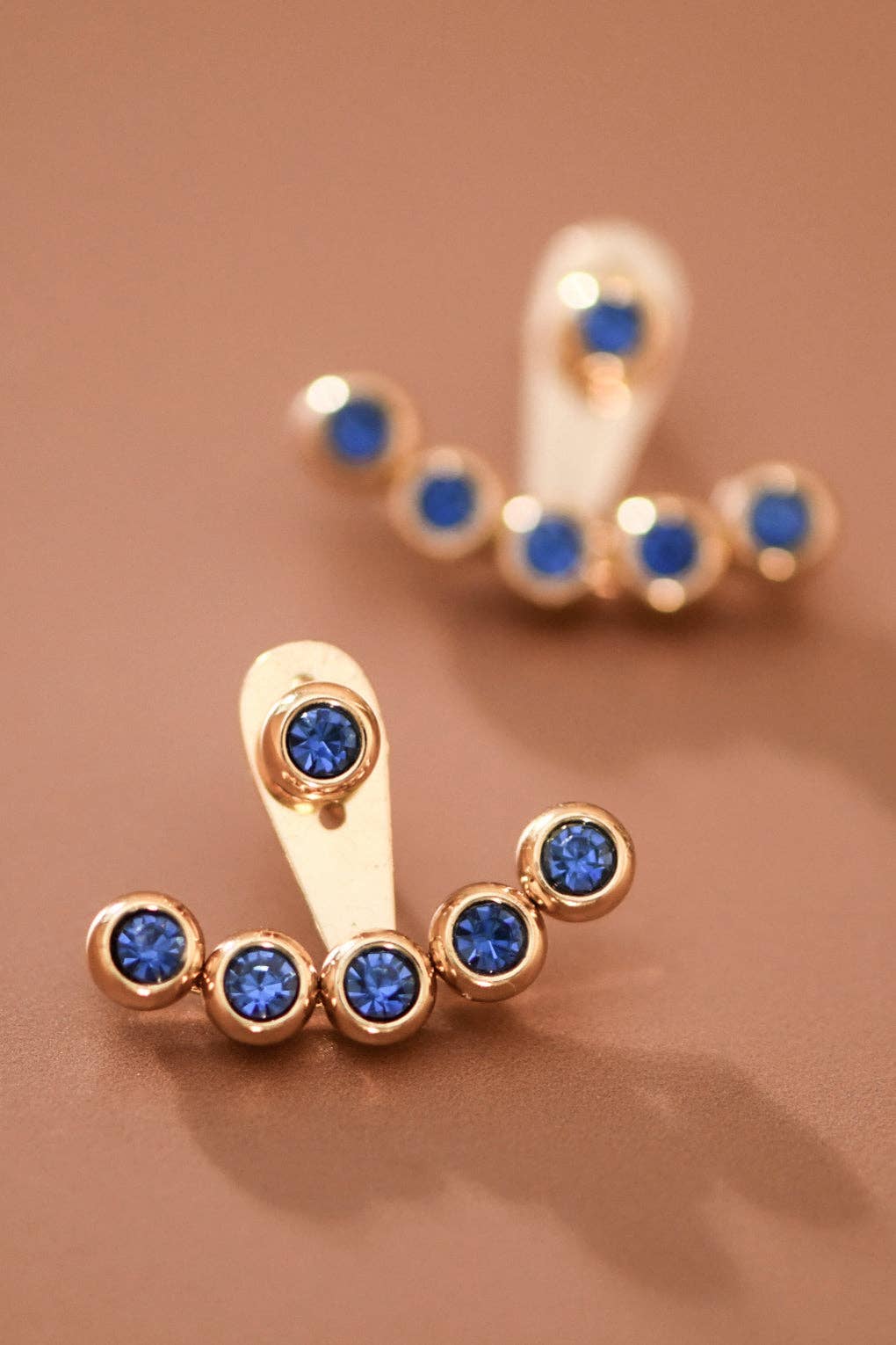 18K Gold Plated Stainless Steel Blue Crystal Ear Jacket Studs – 7988: S0OX3T7988