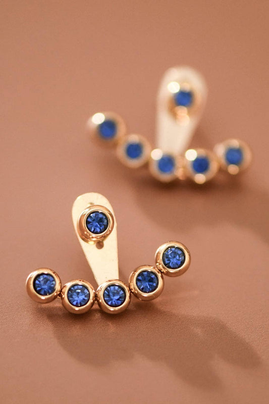 18K Gold Plated Stainless Steel Blue Crystal Ear Jacket Studs – 7988: S0OX3T7988