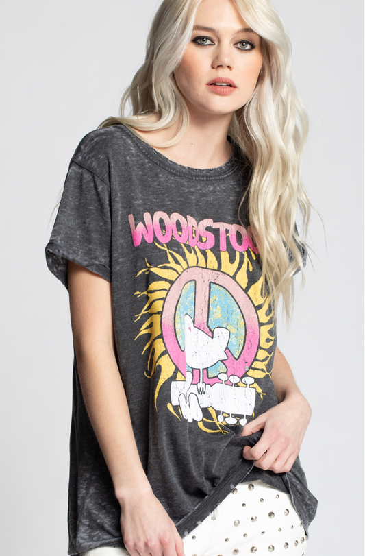 Vintage Woodstock Peace Love & Music Burnout Tee
