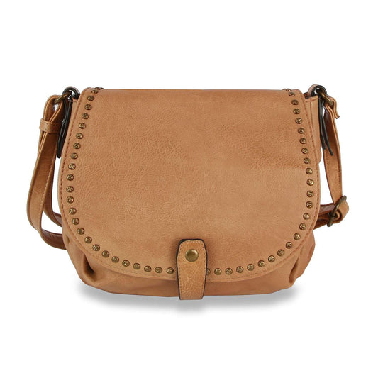 Studded Front Flap Shoulder Bag: Taupe