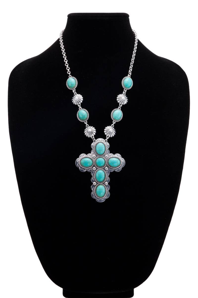 Semi Stone Cross Necklace